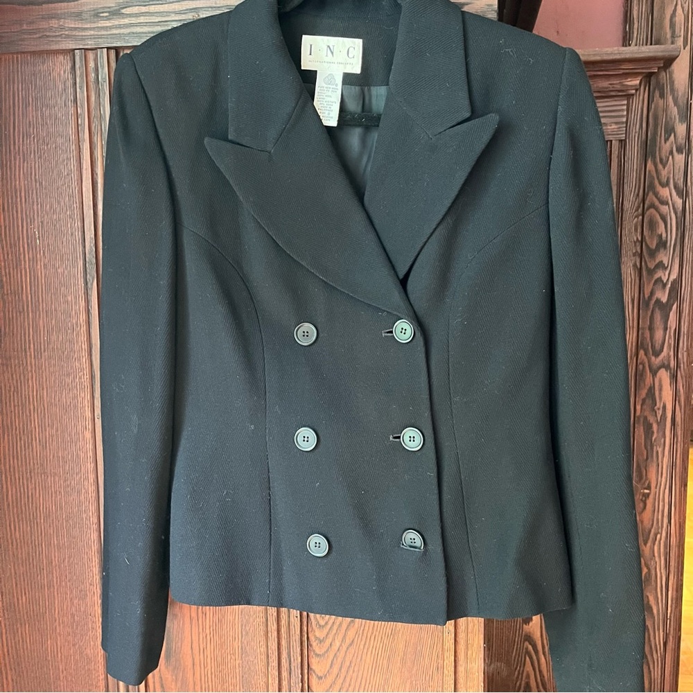 INC International Concepts Wool Black Blazer with Notched Lapels